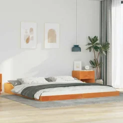 vidaXL Sengestel Voks brun 200 x 200 cm Massiv fyrretræ