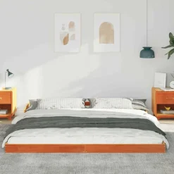 vidaXL Sengestel Voks brun 200 x 200 cm Massiv fyrretræ
