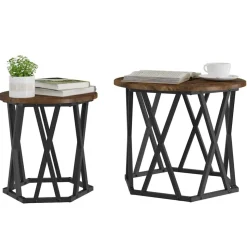 vidaXL Sidebord 2 pcs Røget eg Ingeniørtræ og stål