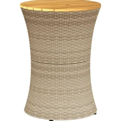vidaXL sidebord trommeformet polyrattan og massivt træ beige