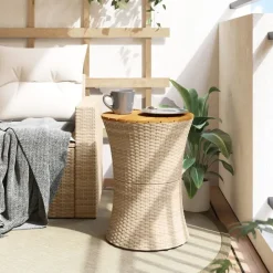 vidaXL sidebord trommeformet polyrattan og massivt træ beige