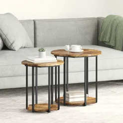 vidaXL Sidebordssæt med hylde 2 pcs Brun