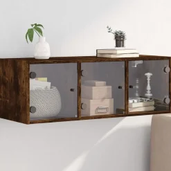 vidaXL skab med glaslåger 102x37x35 cm røget egetræsfarve