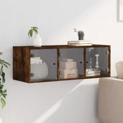 vidaXL skab med glaslåger 102x37x35 cm røget egetræsfarve