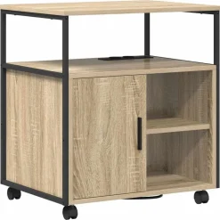 vidaXL Skab med Opladningsstation med hjul Sonoma eg 61 x 46 x 67 cm