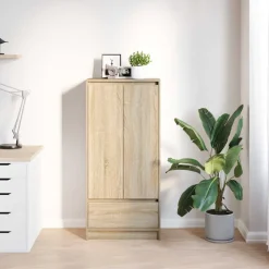 vidaXL skab med skuffe 55,5x34x119,5 cm konstrueret træ sonoma-eg