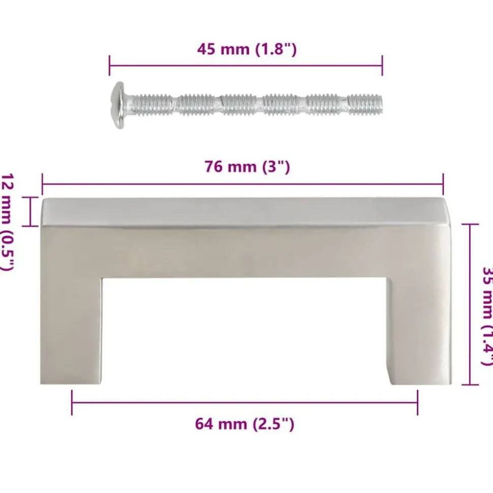 vidaXL skabshåndtag 10 stk. 64 mm rustfrit stål sølvfarvet