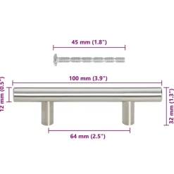 vidaXL skabshåndtag 10 stk. 64 mm rustfrit stål sølvfarvet
