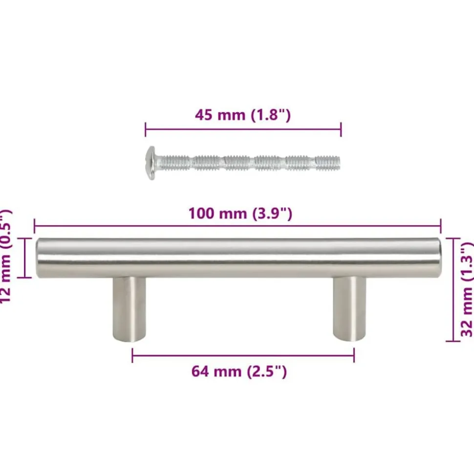 vidaXL skabshåndtag 10 stk. 64 mm rustfrit stål sølvfarvet