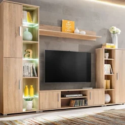 vidaXL skabssæt med tv-skab og LED-lys sonoma-eg