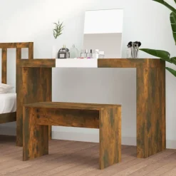 vidaXL skammel til makeupbord 70x35x45 cm konstrueret træ røget egetræ