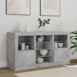 vidaXL skænk med LED-lys 123x37x67 cm betongrå