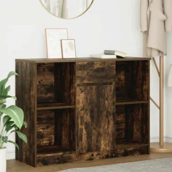 vidaXL skænk med skuffe 101x35x76 cm konstrueret træ røget egetræ