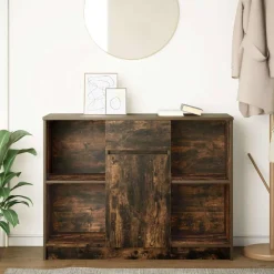 vidaXL skænk med skuffe 101x35x76 cm konstrueret træ røget egetræ