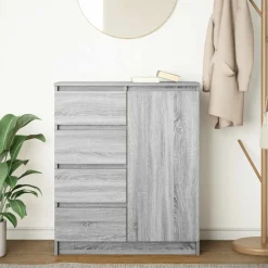vidaXL skænk med skuffer 71x35x84 cm konstrueret træ grå sonoma-eg