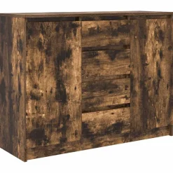 vidaXL skænk med skuffer 100,5x35x76 cm konstrueret træ røget egetræ