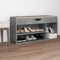 vidaXL skobænk med hynde 104x30x49 cm konstrueret træ betongrå