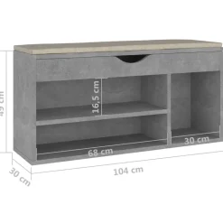 vidaXL skobænk med hynde 104x30x49 cm konstrueret træ betongrå