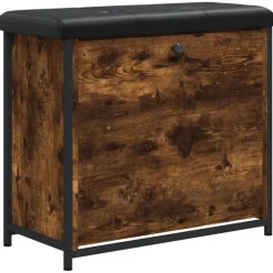 vidaXL skobænk med vippeskuffe 62x32x56 cm røget egetræsfarve