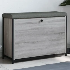 vidaXL skobænk med vippeskuffe 82x32x56 cm grå sonoma-eg