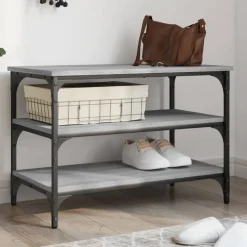 vidaXL skobænk 70x38,5x49 cm konstrueret træ grå sonoma-eg