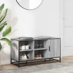 vidaXL skobænk 100x40x53,5 cm konstrueret træ og metal grå sonoma-eg