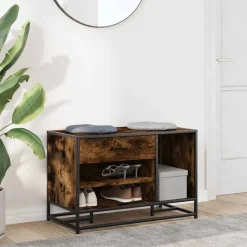 vidaXL skobænk 80x40x53,5 cm konstrueret træ metal røget egetræsfarve