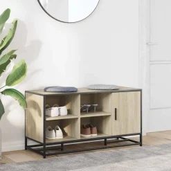vidaXL skobænk 100x40x53,5 cm konstrueret træ og metal sonoma-eg