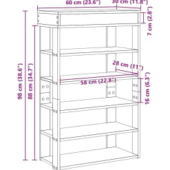 vidaXL skoreol 60x30x98 cm konstrueret træ grå sonoma-eg
