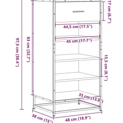 vidaXL skoreol 48x38x97,5 cm konstrueret træ grå