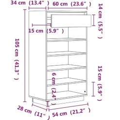 vidaXL skoreol 60x34x105 cm massivt fyrretræ