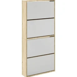 vidaXL skoskab 4 hylder med spejl 63x17x134 cm egetræsfarvet