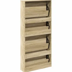 vidaXL skoskab 4 hylder med spejl 63x17x134 cm egetræsfarvet