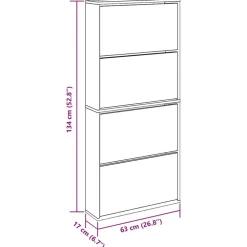 vidaXL skoskab 4 hylder med spejl 63x17x134 cm egetræsfarvet