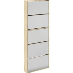 vidaXL skoskab 5 hylder med spejl 63x17x169,5 cm egetræsfarvet