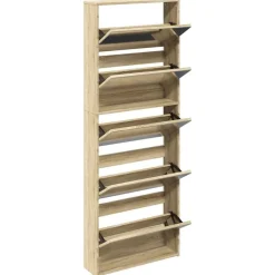 vidaXL skoskab 5 hylder med spejl 63x17x169,5 cm egetræsfarvet