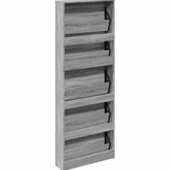 vidaXL skoskab med spejl og 5 hylder 63x17x169,5 cm grå sonoma-eg