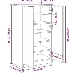vidaXL skoskab 59x35x100,5 cm konstrueret træ betongrå