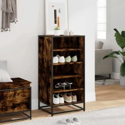 vidaXL skostativ 48x38x97,5 cm konstrueret træ røget egetræsfarve