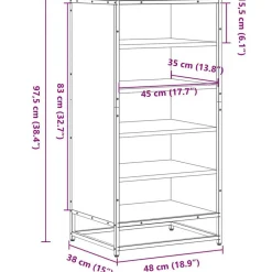 vidaXL skostativ 48x38x97,5 cm konstrueret træ røget egetræsfarve