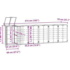 vidaXL skraldespandsskjuler 414x79x117 cm 6 rum stål antracit