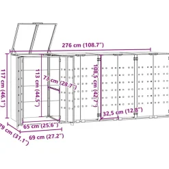 vidaXL skraldespandsskjuler 276x79x117 cm 4 rum stål antracit