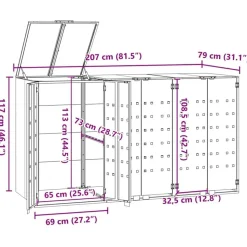 vidaXL skraldespandsskjuler 207x79x117 cm 3 rum stål antracit