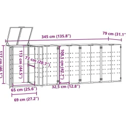vidaXL skraldespandsskjuler 345x79x117 cm 5 rum stål antracit