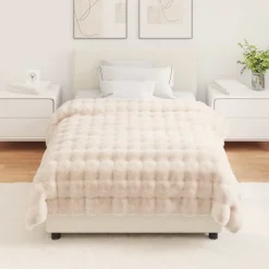 vidaXL Skridsikker tæppe / køkkenklud af kunstig kaninpels Olite Beige