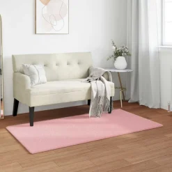 vidaXL Skridsikker tæppe af kunstig kaninpels OLITE Lyserød Polyester