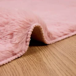 vidaXL Skridsikker tæppe af kunstig kaninpels OLITE Lyserød Polyester