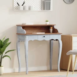 vidaXL Skrivebord Brun og hvid 80 x 40 x 92 cm Massivt mahognitræ
