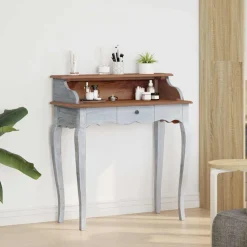 vidaXL Skrivebord Brun og hvid 80 x 40 x 92 cm Massivt mahognitræ