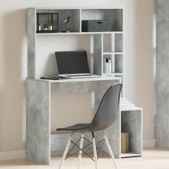 vidaXL skrivebord m. hylder 100x45x140 cm konstrueret træ betongrå